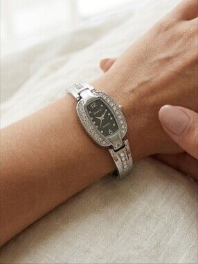 ​Elegant Silver Tone Crystal Bangle Watch | Vintage Glam Cocktail Timepiece